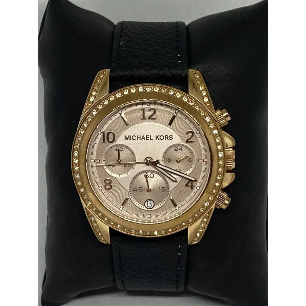 Michael Kors MK5943 Women's Black Leather Analog Dial Quartz Wrist Watch HK1053